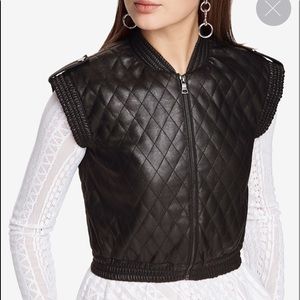 BCBGMAXAZRIA Black faux leather quilted vest Sz M